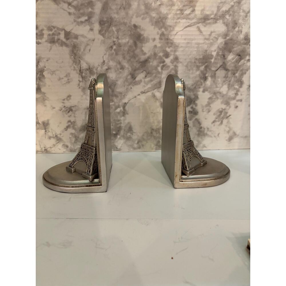 Vintage Style Eiffel Tower Bookends Silver Tone Paris French Decor Set of 2
